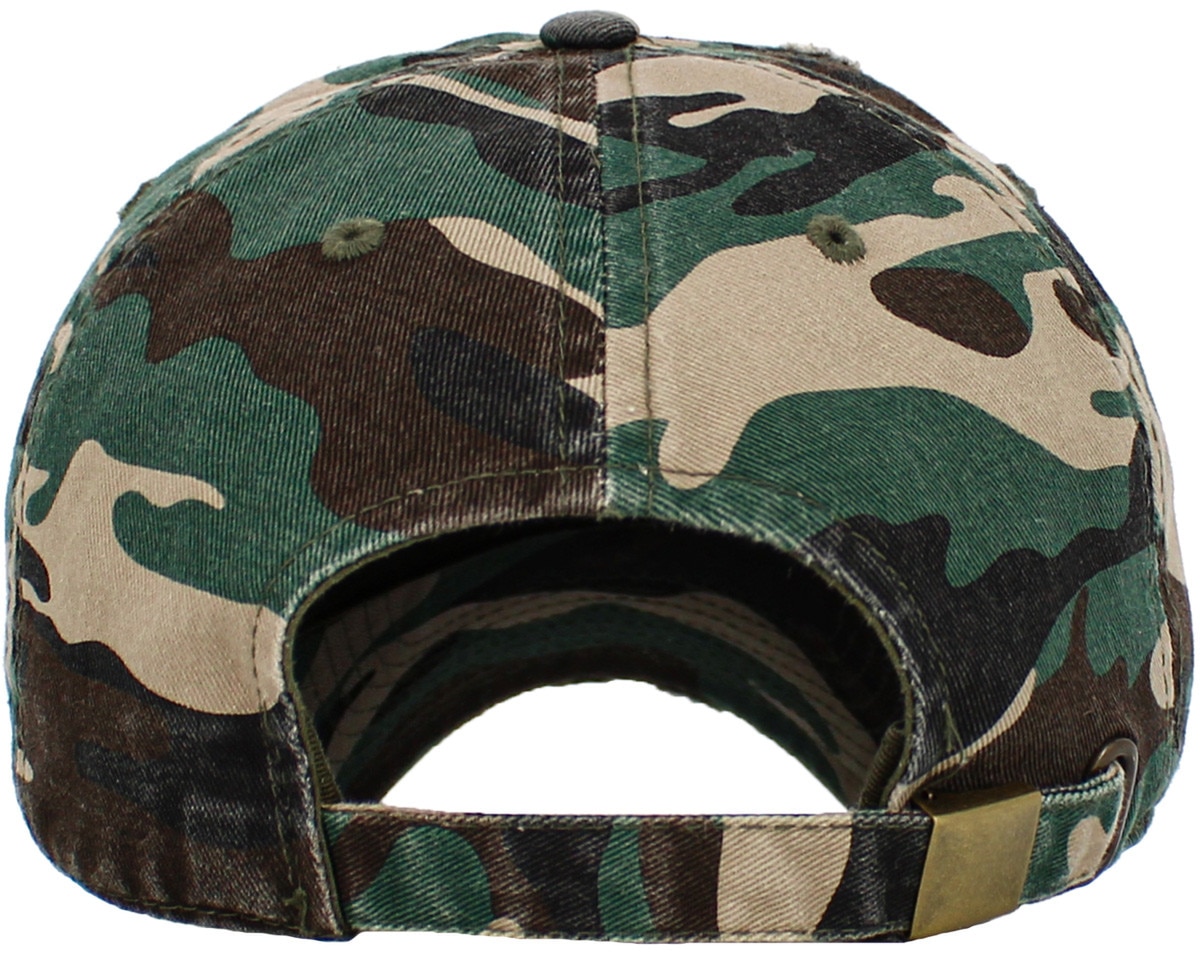 Camouflage Distressed Vintage Baseball Cap Back View